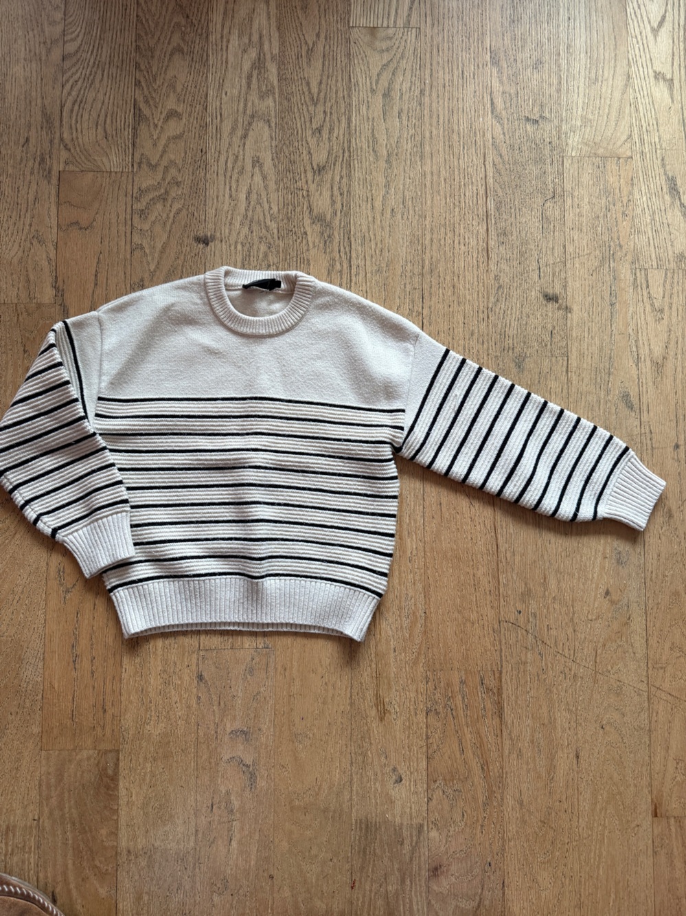 French Kids Cream & Black Striped Crewneck Sweater